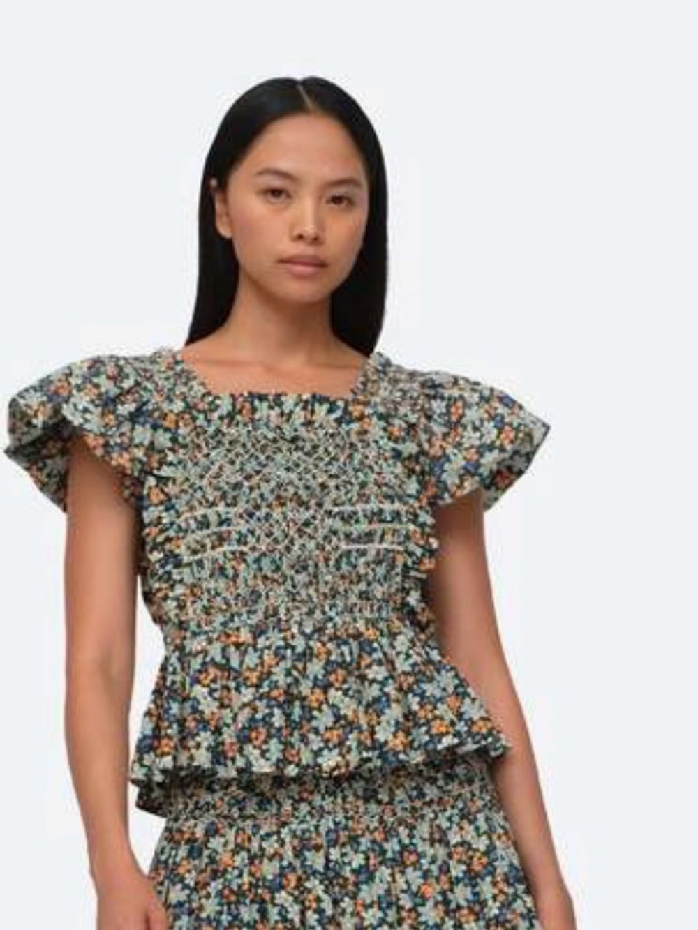 Sea New York Peggy Floral Smocked Flutter Sleeve Top